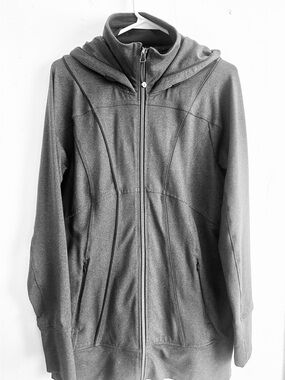 Athleta Charcoal Gray Full-Zip Sport Jacket with Hood, Womens Medium